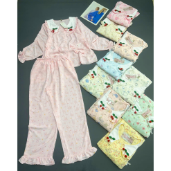 Đồ Bộ Nữ Áo Cổ Sen Tay Dài Quần Dài Họa Tiết Gấu Đáng Yêu Vải Cotton Hàn Mịn Mát Size 45-62kg - DBOR0005