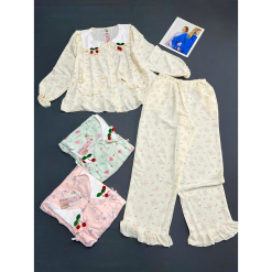 Đồ Bộ Nữ Áo Cổ Sen Tay Dài Quần Dài Họa Tiết Gấu Đáng Yêu Vải Cotton Hàn Mịn Mát Size 45-62kg - DBOR0005