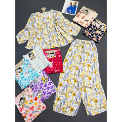 Đồ Bộ Nữ Áo Babydoll Tay Dài Quần Dài Họa Tiết Sang Trọng Vải Tole Mịn Mát Size 45-62kg - DBOR0006