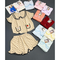 Đồ Bộ Nữ Áo Cổ Sen Tay Ngắn Quần Đùi Họa Tiết Chấm Bi Vải Cotton Hàn Mịn Mát Size 45-62kg - DBOR0007