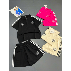 Đồ Bộ Nữ Áo Thun Có Cổ Tay Ngắn Quần Đùi Sọc Thể Thao Năng Động Size 45-62kg - DBOR0008