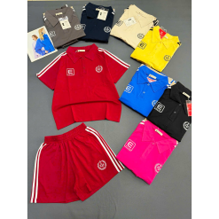 Đồ Bộ Nữ Áo Thun Có Cổ Tay Ngắn Quần Đùi Sọc Thể Thao Năng Động Size 45-62kg - DBOR0008