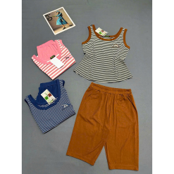 Đồ Bộ Nữ Áo Thun 3 Lỗ Quần Lửng Trơn Vải Sọc Tăm Nhí Thoáng Mát Size 45-62kg - DBOR0009