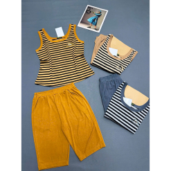 Đồ Bộ Nữ Áo Thun 3 Lỗ Quần Lửng Trơn Vải Sọc Tăm Nhí Thoáng Mát Size 45-62kg - DBOR0009