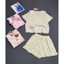 Đồ Bộ Nữ Áo Cổ Sen Tay Ngắn Quần Đùi Họa Tiết Đáng Yêu Vải Cotton Hàn Mịn Mát Size 45-62kg - DBOR0010