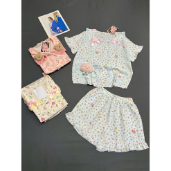 Đồ Bộ Nữ Áo Cổ Sen Tay Ngắn Quần Đùi Họa Tiết Đáng Yêu Vải Cotton Hàn Mịn Mát Size 45-62kg - DBOR0010