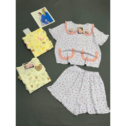 Đồ Bộ Nữ Áo Cổ Sen Tay Ngắn Quần Đùi Họa Tiết Đáng Yêu Vải Cotton Hàn Mịn Mát Size 45-62kg - DBOR0010