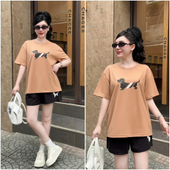 Đồ Bộ Nữ Áo Thun Cổ Tròn Tay Ngắn Quần Đùi Thể Thao Năng Động Vải Cotton Thoáng Mát Size 45-62kg - DBOR0012