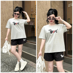 Đồ Bộ Nữ Áo Thun Cổ Tròn Tay Ngắn Quần Đùi Thể Thao Năng Động Vải Cotton Thoáng Mát Size 45-62kg - DBOR0012