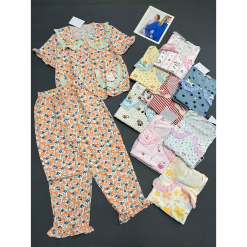 Đồ Bộ Nữ Áo Cổ Sen Tay Ngắn Quần Dài Họa Tiết Đáng Yêu Vải Cotton Hàn Mịn Mát Size 45-62kg - DBOR0013