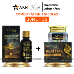 Combo Tái Sinh Nicolas - Serum Peeling 30ml & Kem Face Men Tảo Xanh Collagen 5g Chính Hãng - 8938549741158SET