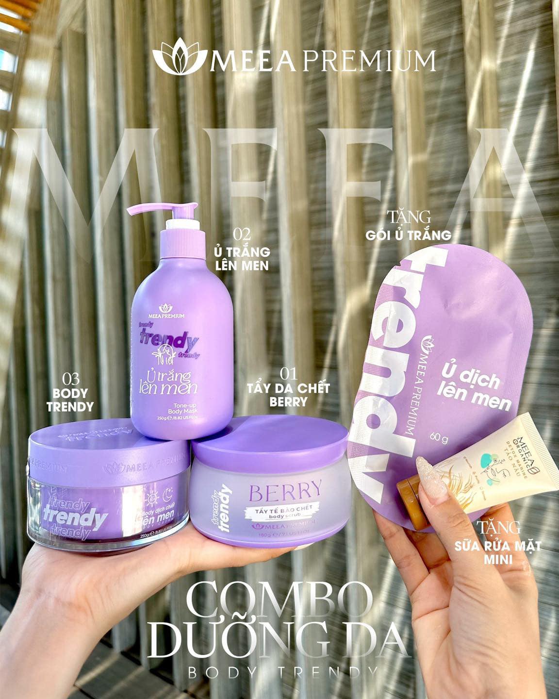 Combo Ԁưỡпɡ Trắng BоԀу Trendy Meea Premium Organic Nhất dáng nhì da trắng xinh cùng combo dưỡng trăng nhà Mee Combo Ԁưỡпɡ Trắng BоԀу Trendy Meea Premium Organic Nhất dáng nhì da trắng xinh cùng combo dưỡng trăng nhà Mee