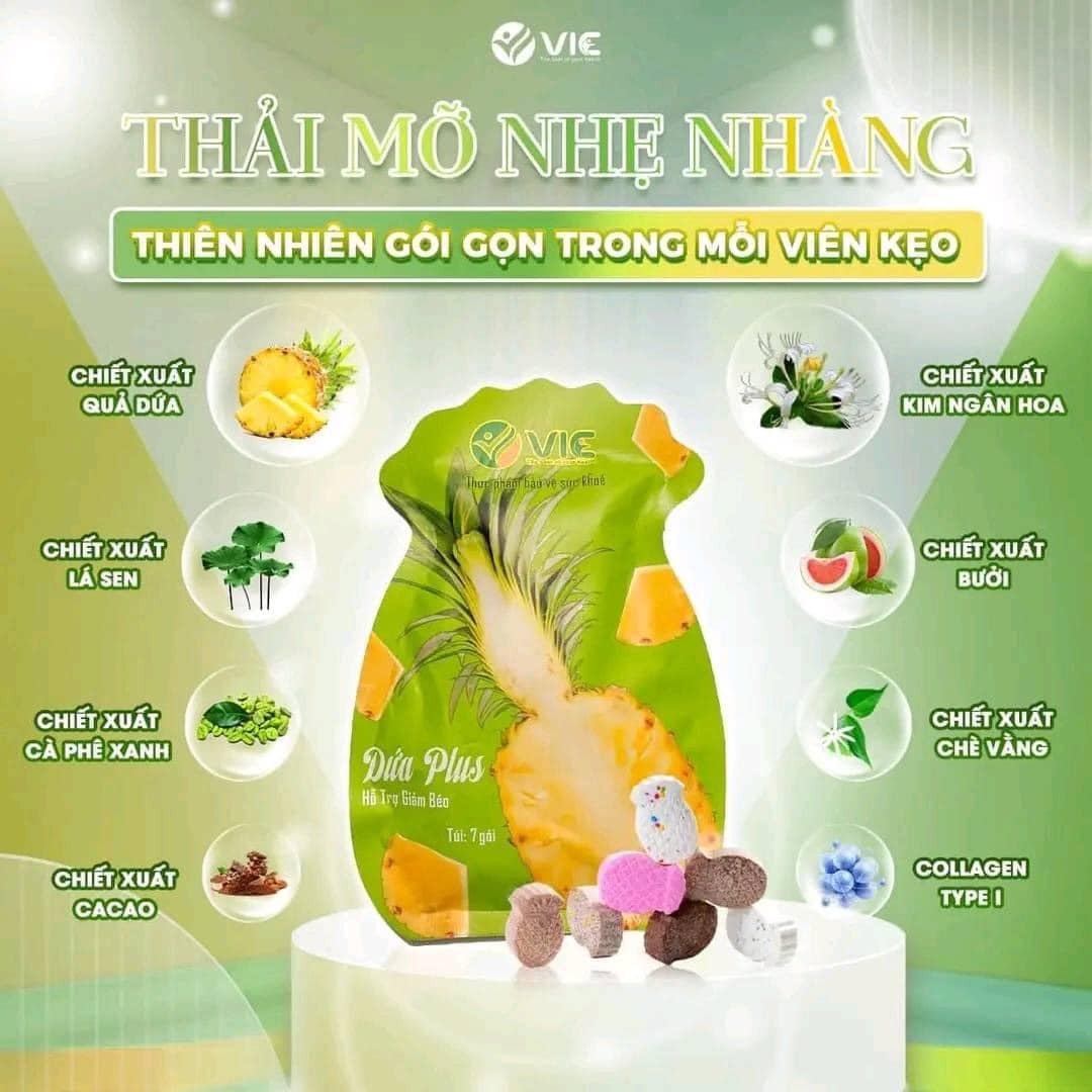Kẹo Dứa Giảm Cân VIC Plus 7 Viên Tặng Kèm Detox Kẹo Dứa Giảm Cân VIC Plus 7 Viên Tặng Kèm Detox
