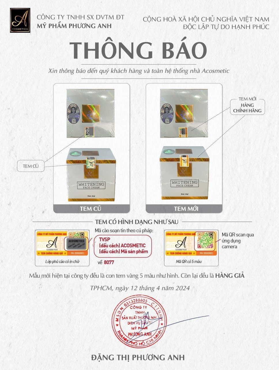 Lưu ý : Đợt này hàng giả Face Pháp khá nhiều để nhận biết khách hàng và sỉ cứ dựa vào con tem để nhận biết rõ nhất