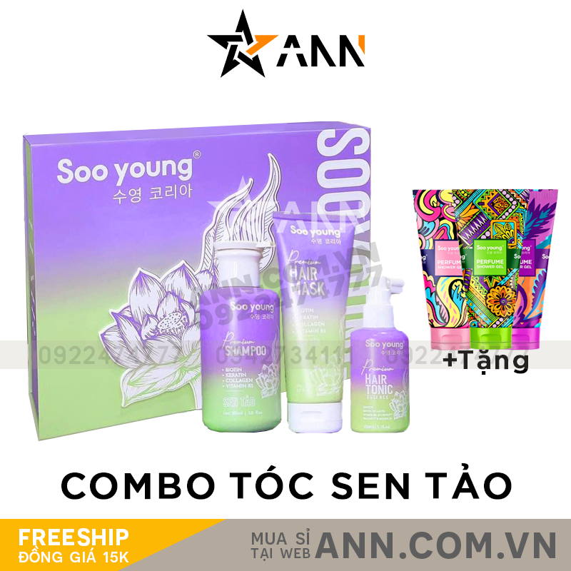 Combo Gội Xả Xịt Tóc Sen Tảo Sooyoung Combo Gội Xả Xịt Tóc Sen Tảo Sooyoung