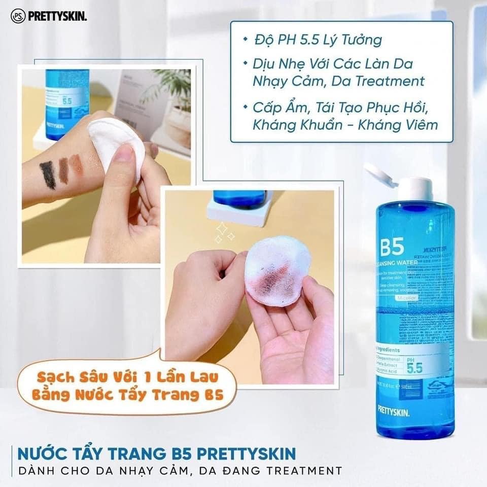 Nước Tẩy Trang B5 PrettySkin 500ml lười mà vẫn sạch vẫn đẹp nha