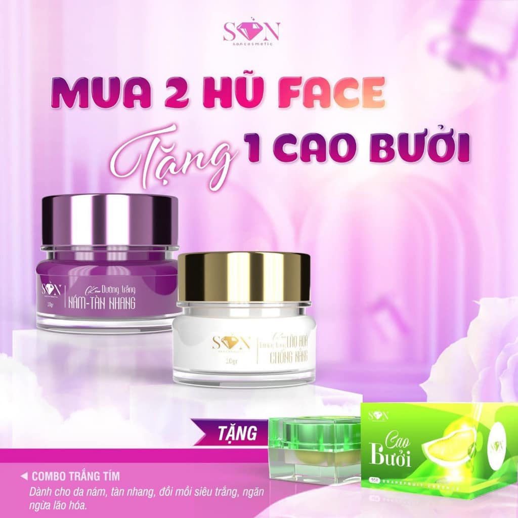 Combo Kem Dưỡng Trắng Da, Giảm Mụn son Cosmetic Tặng Kèm Cao Bưởi Loại Bỏ Thâm Sạm Se Khít Lỗ Chân Lông