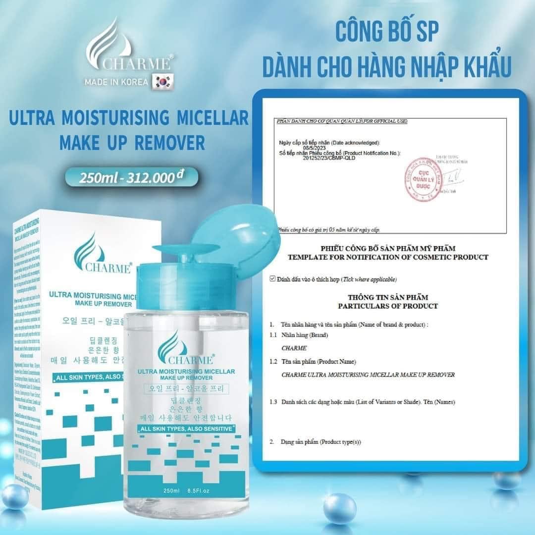 Nước Tẩy Trang Charme Ultra Moisturising Micellar Make Up Remover 250ml Nước Tẩy Trang Charme Ultra Moisturising Micellar Make Up Remover 250ml