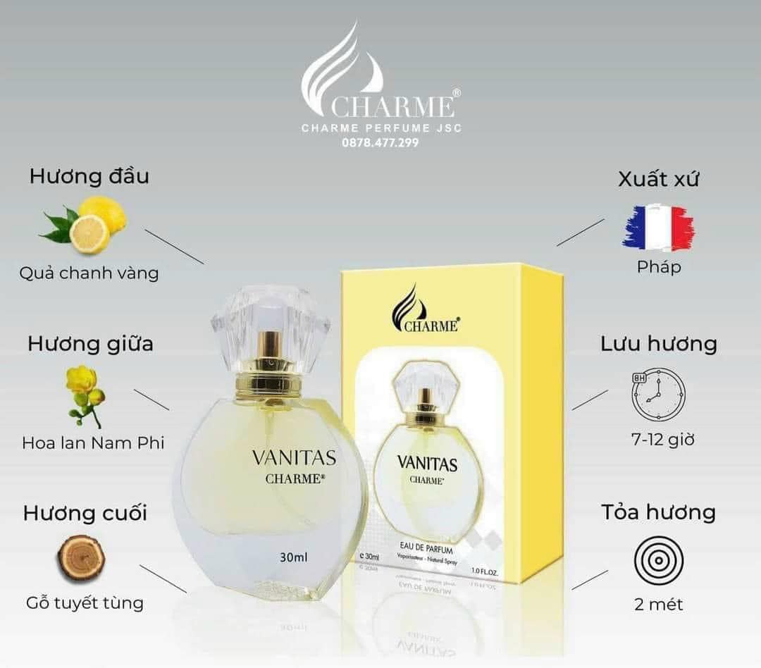 Nước hoa Charme Vanitas 30ml Dành cho các bạn nữ trẻ trung năng động Nước hoa Charme Vanitas 30ml Dành cho các bạn nữ trẻ trung năng động