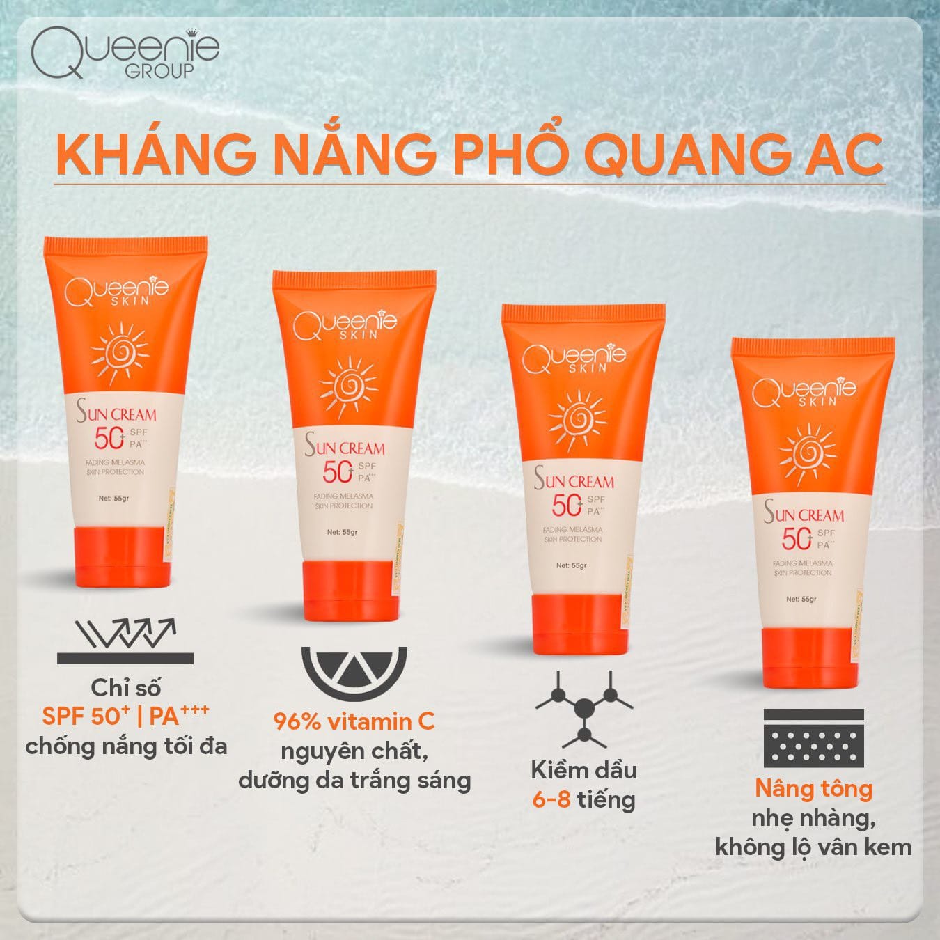 Chống nắng dưỡng trắng gọi tên kháng nắng Phổ Quang AC nhà Queeine Chống nắng dưỡng trắng gọi tên kháng nắng Phổ Quang AC nhà Queeine