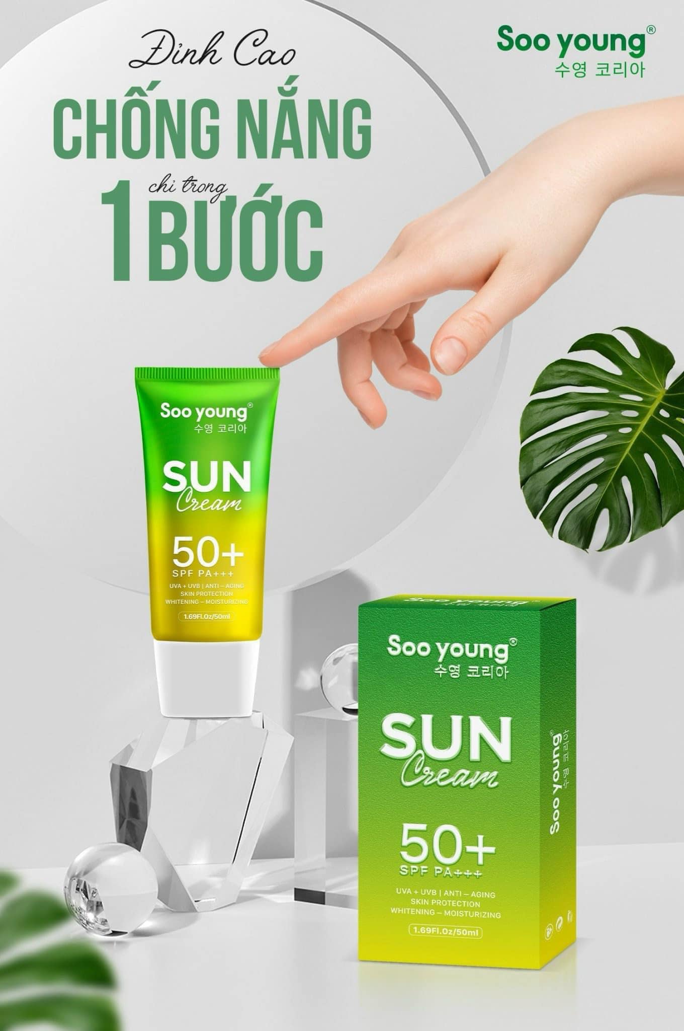 Kem Chống Nắng Lục Tảo Soo Young Chất kem dạng sữa chua mỏng mịn, Kem Chống Nắng Lục Tảo Soo Young Chất kem dạng sữa chua mỏng mịn,