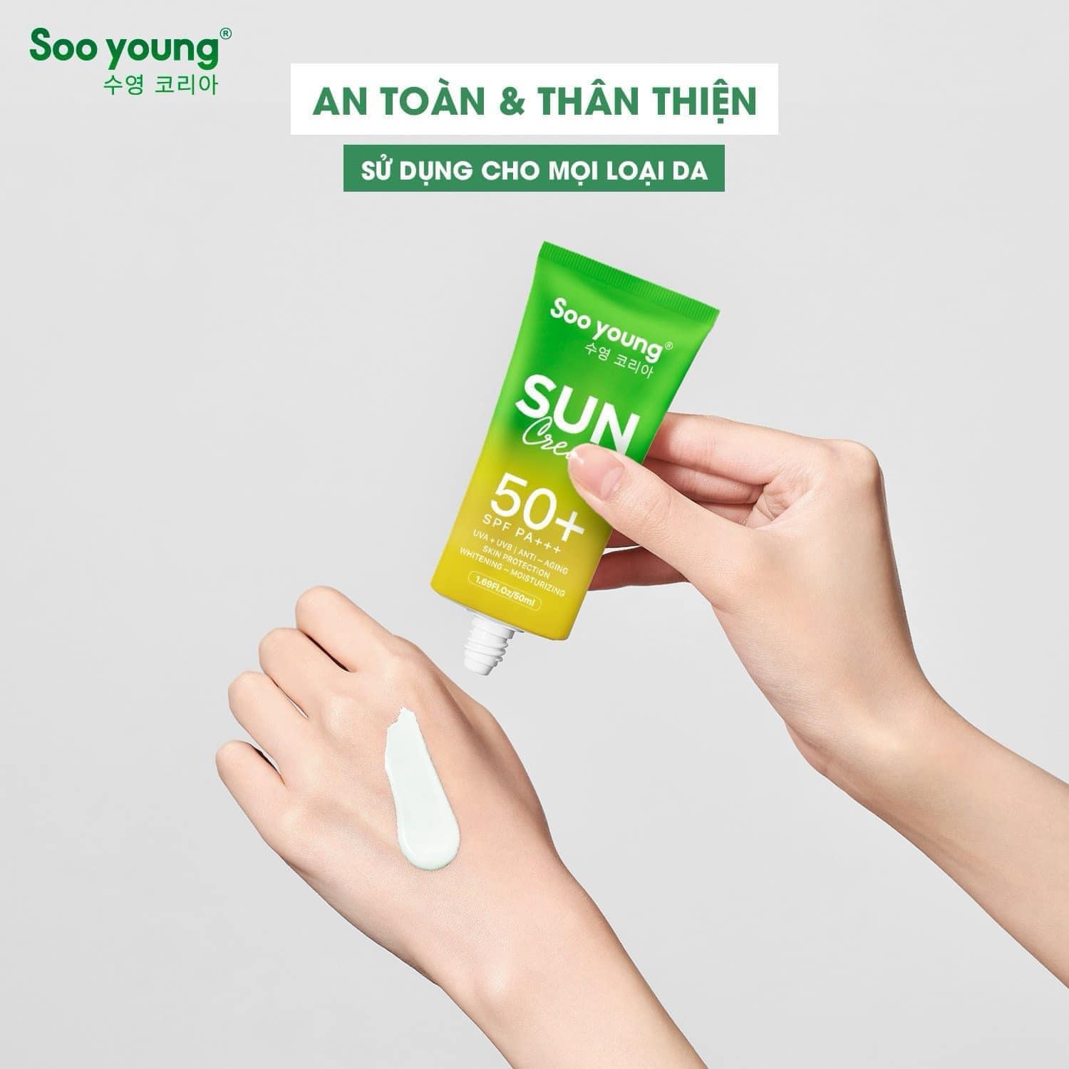 Kem Chống Nắng Lục Tảo Soo Young Chất kem dạng sữa chua mỏng mịn, Kem Chống Nắng Lục Tảo Soo Young Chất kem dạng sữa chua mỏng mịn,