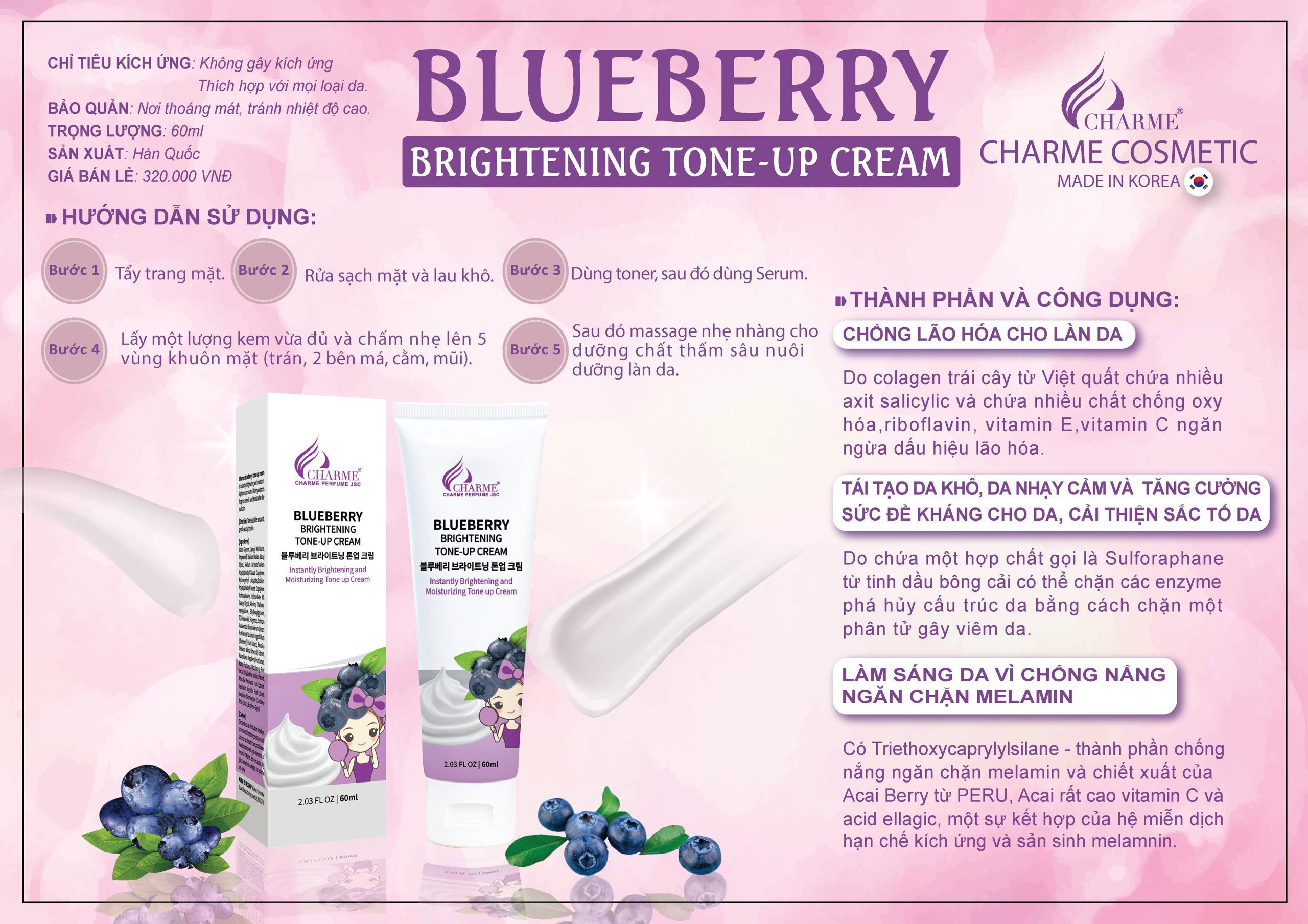 Kem Face Charme Blueberry 60ml Kem Face Charme Blueberry 60ml