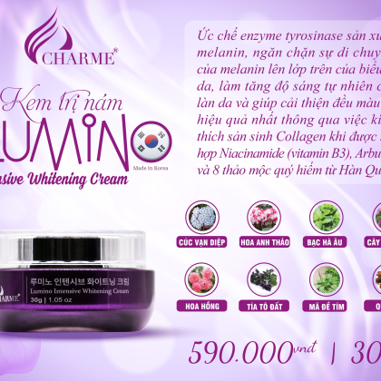 Kem Nám Hàn Quốc Charme Lumino Intensive Whitening Cream điều trị hiệu quả cho tất cả các dạng nám tàn nhang và đốm nâu Kem Nám Hàn Quốc Charme Lumino Intensive Whitening Cream điều trị hiệu quả cho tất cả các dạng nám tàn nhang và đốm nâu