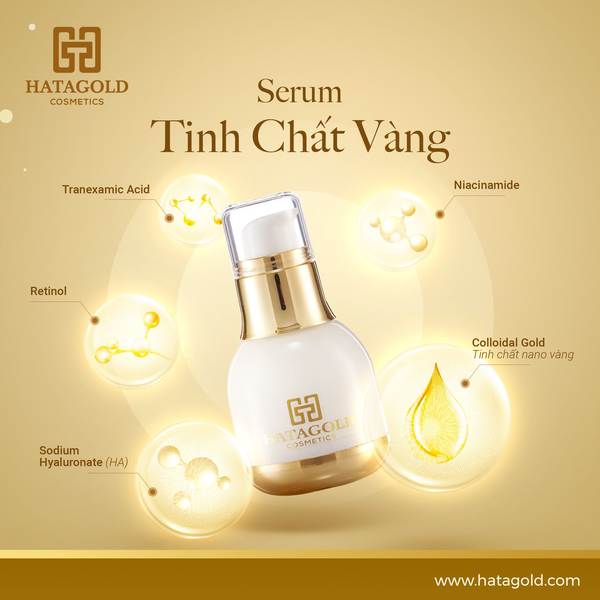 Serum tinh chất vàng HaTaGold Tăng cường dưỡng ẩm cho da căng mịn và tươi trẻ Serum tinh chất vàng HaTaGold Tăng cường dưỡng ẩm cho da căng mịn và tươi trẻ