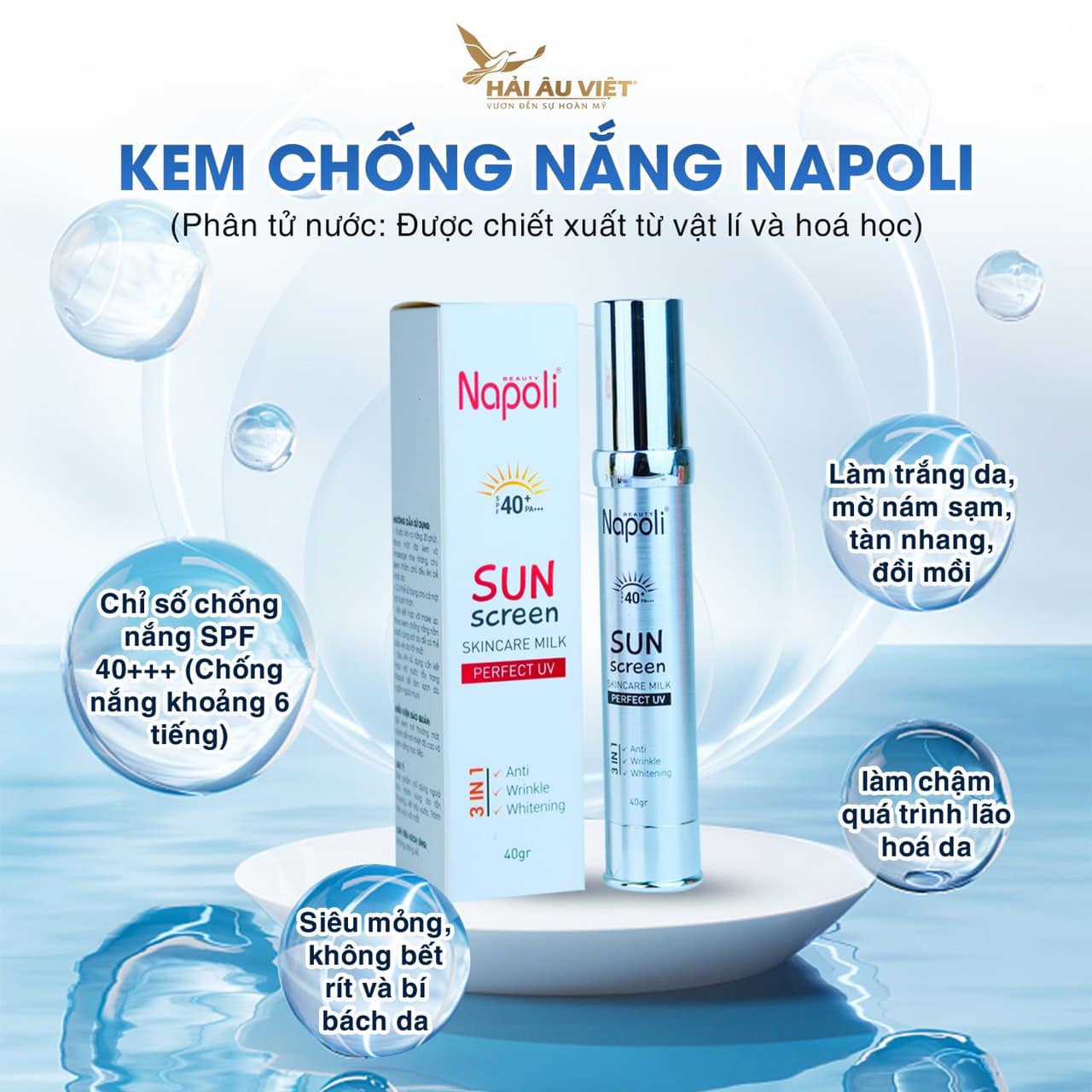 Kem chống nắng Napoli - Hải Âu Việt chống nắng bảo vệ da với chỉ số spf 40 pa++++ Kem chống nắng Napoli - Hải Âu Việt chống nắng bảo vệ da với chỉ số spf 40 pa++++