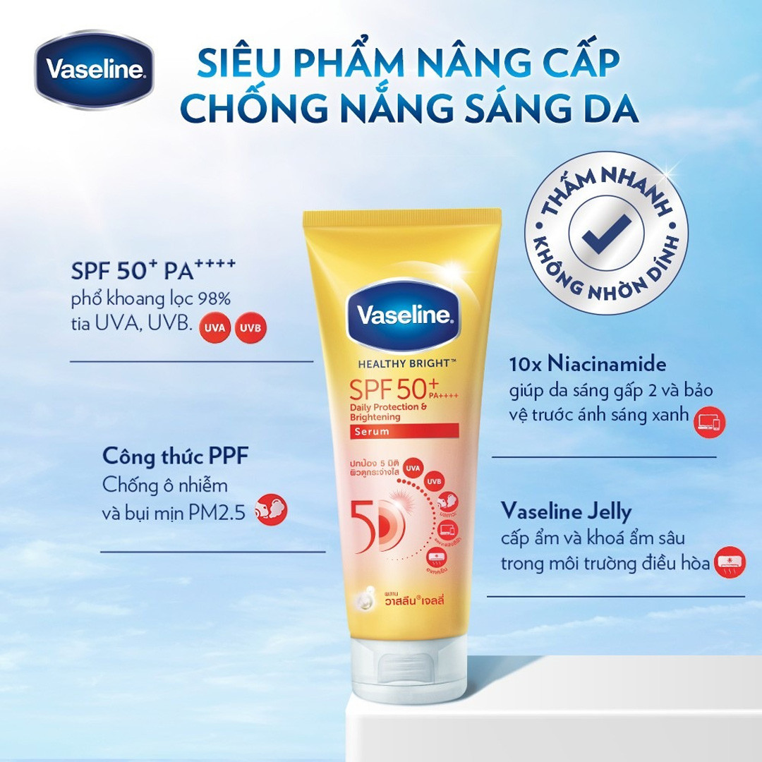 Tinh Chất Chống Nắng Vaseline Healthy Bright Sun + Pollution Protection SPF 50+ PA++++ Tinh Chất Chống Nắng Vaseline Healthy Bright Sun + Pollution Protection SPF 50+ PA++++