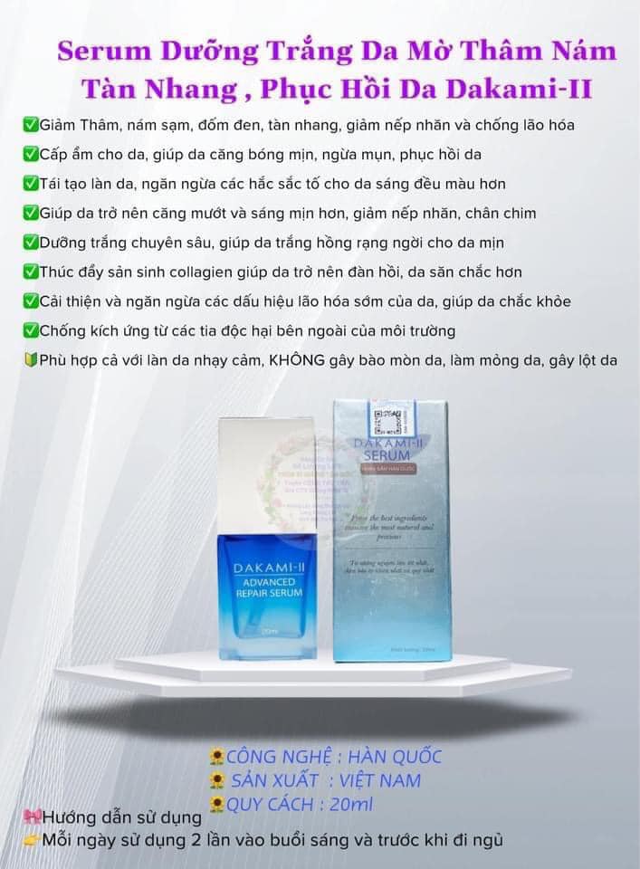 Serum Dưỡng Trắng Da Mờ Thâm Nám Tàn Nhang Phục Hồi Da Dakami-II Serum Dưỡng Trắng Da Mờ Thâm Nám Tàn Nhang Phục Hồi Da Dakami-II