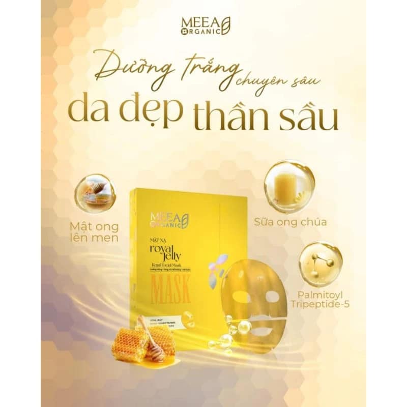 Mặt Nạ Thạch Collagen Meea Organic Màu Vàng Royal Jelly Mask Hộp 5 Miếng chính hãng Mặt Nạ Thạch Collagen Meea Organic Màu Vàng Royal Jelly Mask Hộp 5 Miếng chính hãng