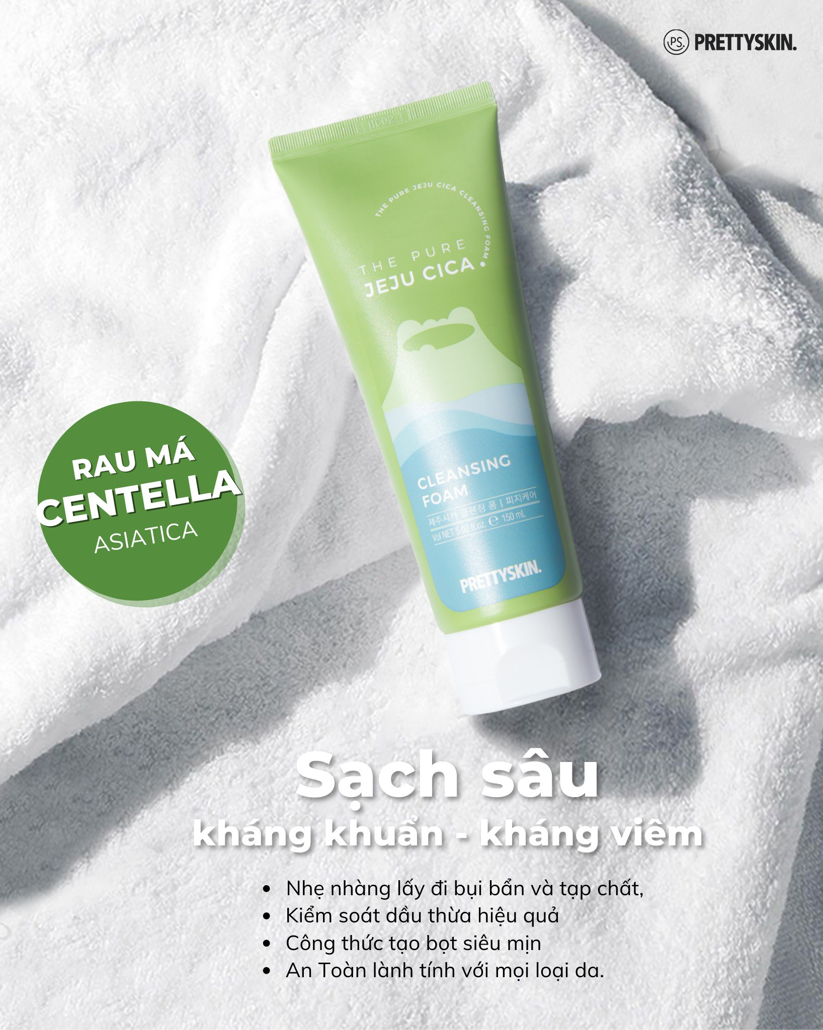 Sữa rửa mặt rau má PrettySkin The Pure Jeju Cica Cleansing Foam Sữa rửa mặt rau má PrettySkin The Pure Jeju Cica Cleansing Foam