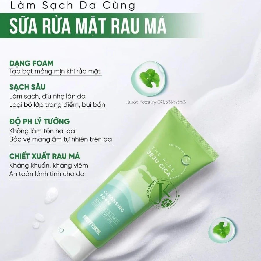 Sữa rửa mặt rau má PrettySkin The Pure Jeju Cica Cleansing Foam Sữa rửa mặt rau má PrettySkin The Pure Jeju Cica Cleansing Foam