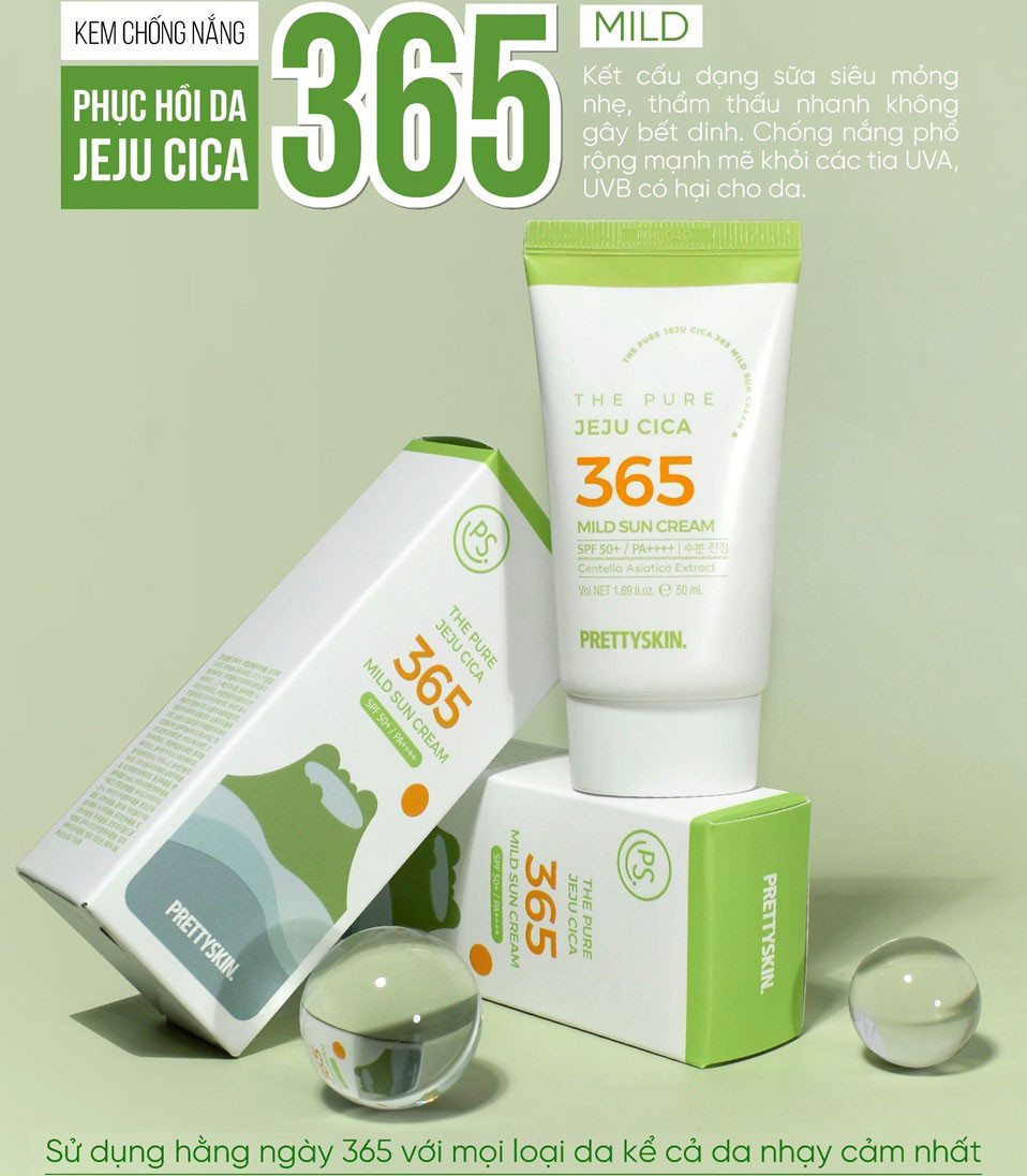 kem chống nắng rau má Pretty Skin The Pure Jeju Cica 365 Mild Sun Cream kem chống nắng rau má Pretty Skin The Pure Jeju Cica 365 Mild Sun Cream