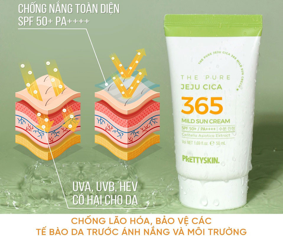kem chống nắng rau má Pretty Skin The Pure Jeju Cica 365 Mild Sun Cream kem chống nắng rau má Pretty Skin The Pure Jeju Cica 365 Mild Sun Cream