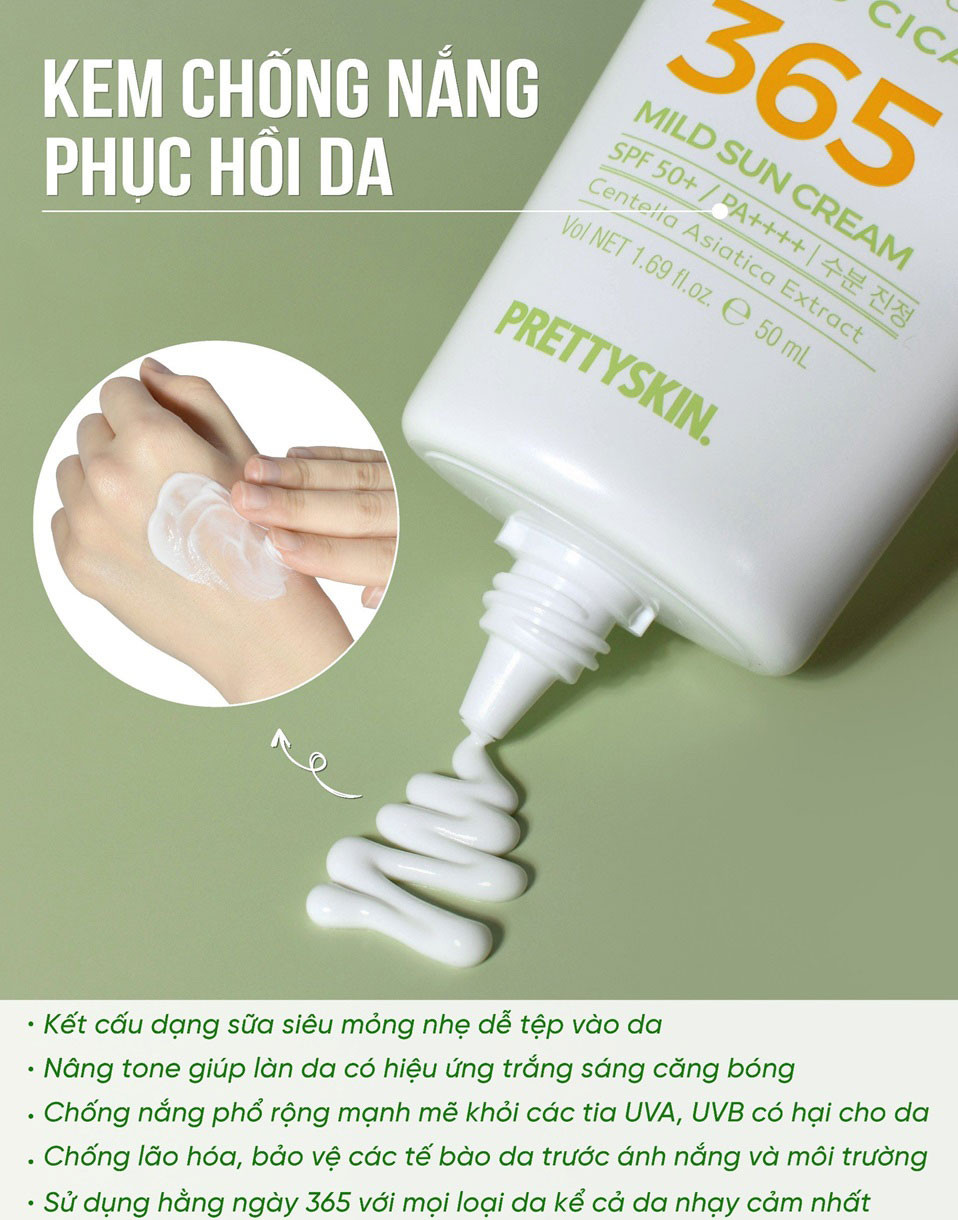 kem chống nắng rau má Pretty Skin The Pure Jeju Cica 365 Mild Sun Cream kem chống nắng rau má Pretty Skin The Pure Jeju Cica 365 Mild Sun Cream