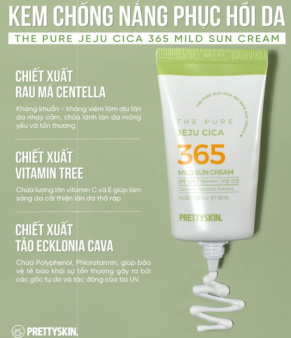 kem chống nắng rau má Pretty Skin The Pure Jeju Cica 365 Mild Sun Cream kem chống nắng rau má Pretty Skin The Pure Jeju Cica 365 Mild Sun Cream