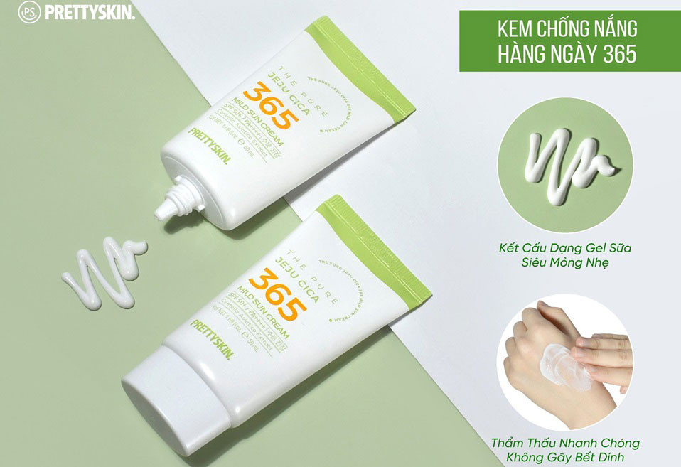 kem chống nắng rau má Pretty Skin The Pure Jeju Cica 365 Mild Sun Cream kem chống nắng rau má Pretty Skin The Pure Jeju Cica 365 Mild Sun Cream