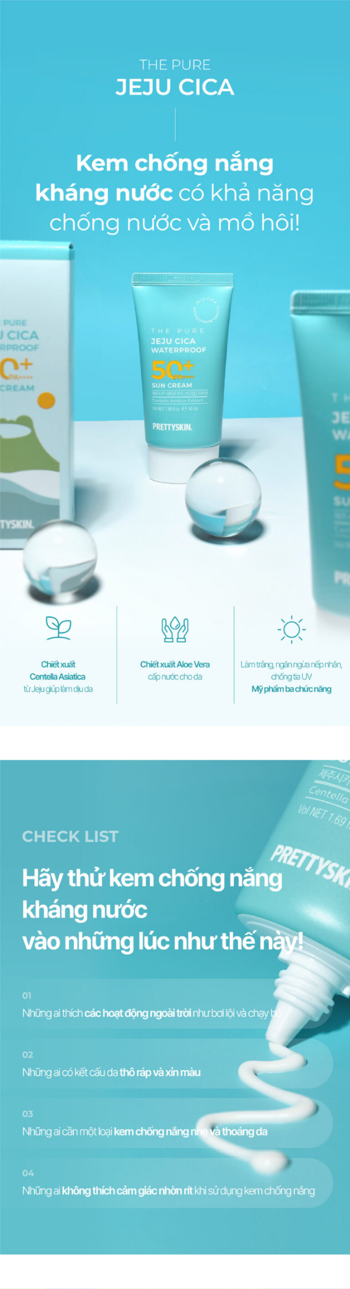 KEM CHỐNG NẮNG KHÁNG NƯỚC LÂU TRÔI PRETTYSKIN THE PURE JEJU CICA WATERPROOF SUN CREAM KEM CHỐNG NẮNG KHÁNG NƯỚC LÂU TRÔI PRETTYSKIN THE PURE JEJU CICA WATERPROOF SUN CREAM