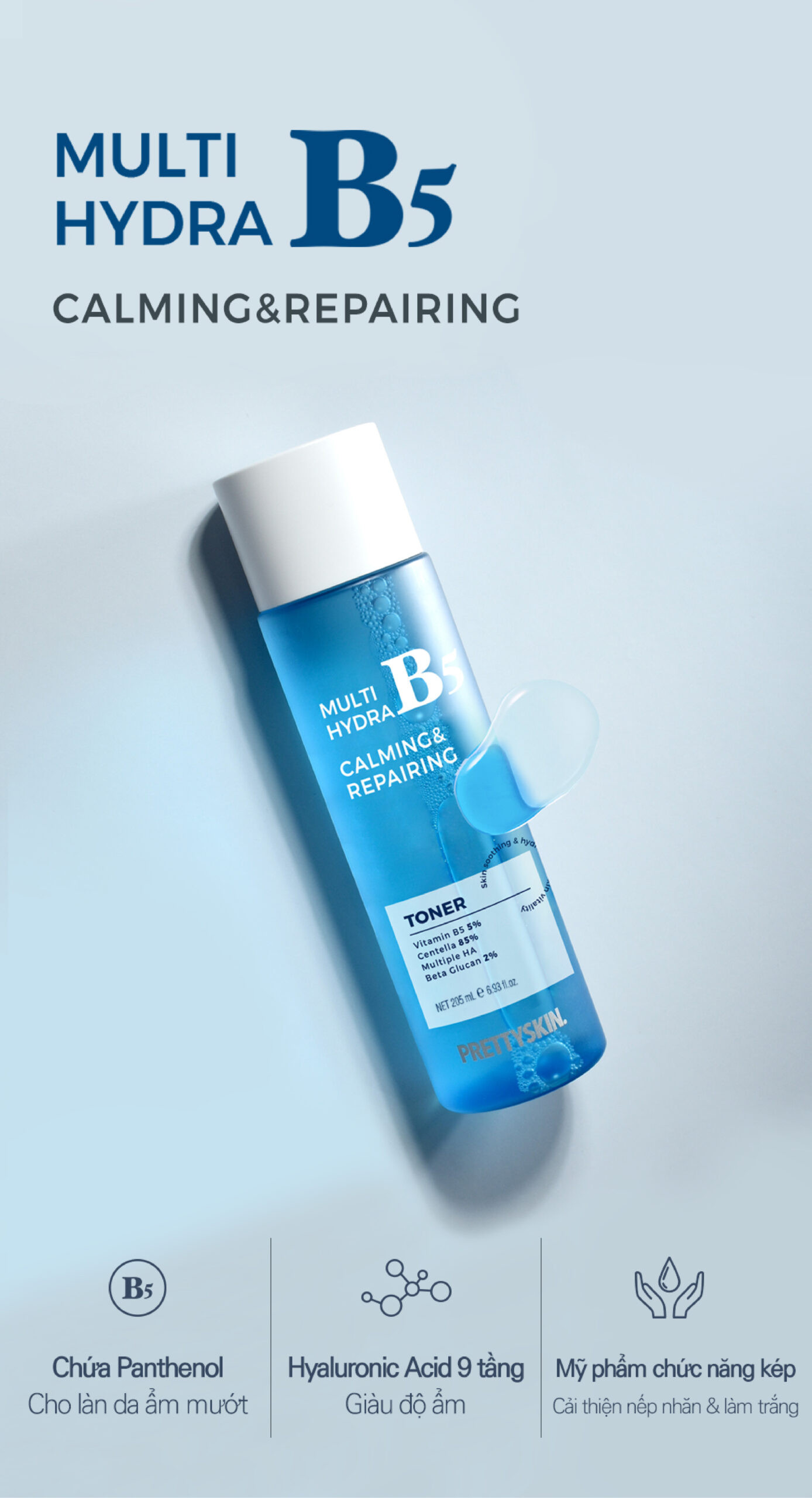 Nước Hoa Hồng Phục Hồi Dưỡng Trắng PrettySkin Multi Hydra B5 Calming & Repairing Tone Nước Hoa Hồng Phục Hồi Dưỡng Trắng PrettySkin Multi Hydra B5 Calming & Repairing Tone