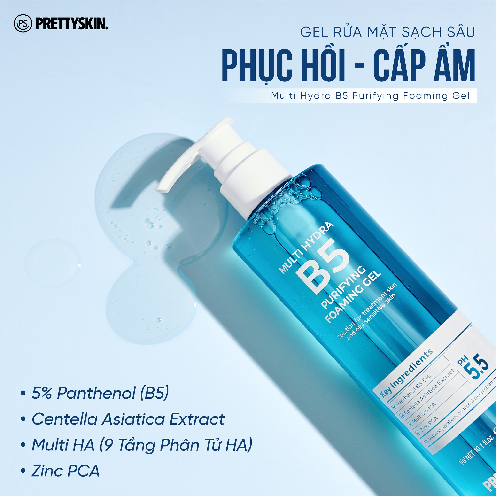 Gel Rửa Mặt Pretty Skin Multi Hydra B5 Purifying Foaming Gel