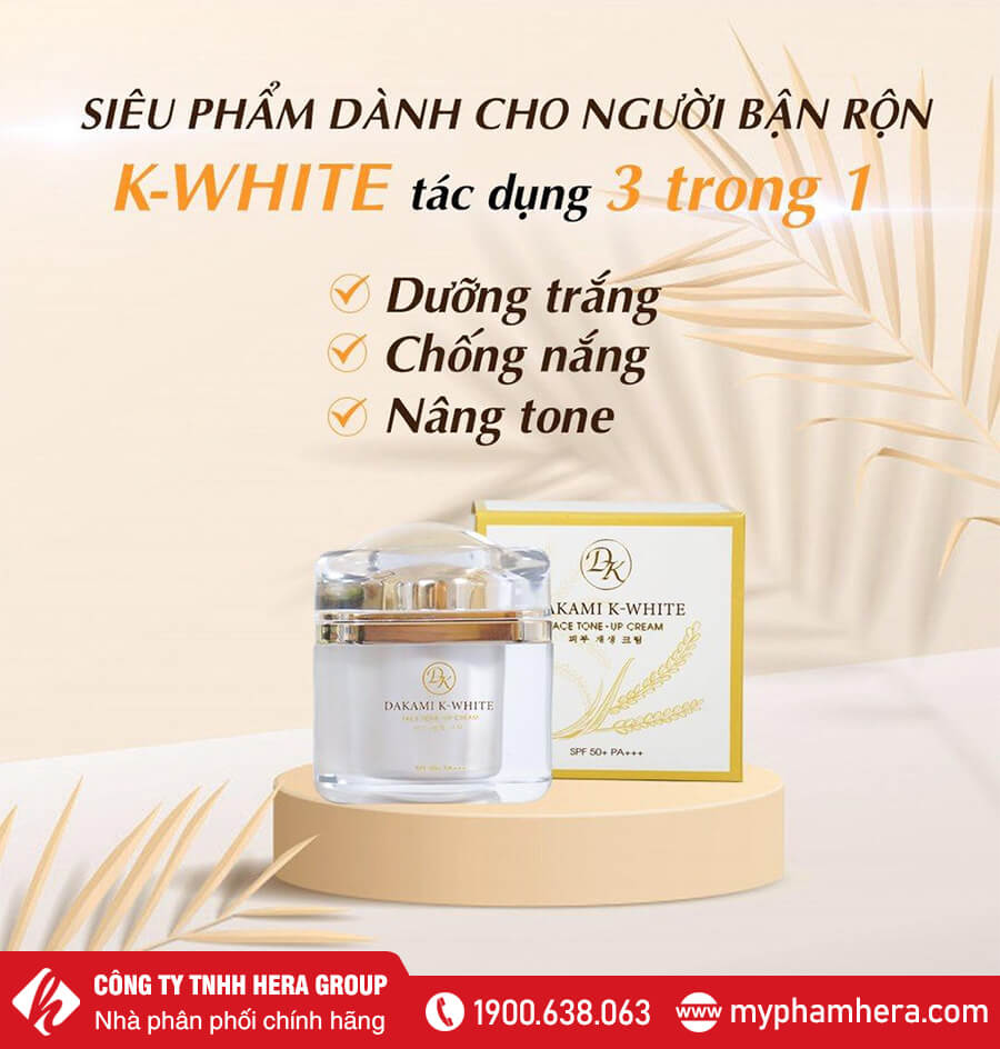 Kem Dakami K-White SPF 50+ PA+++ giúp làm mờ các vết nám tàn nhang đốm nâu và sắc tố đen trên da Kem Dakami K-White SPF 50+ PA+++ giúp làm mờ các vết nám tàn nhang đốm nâu và sắc tố đen trên da