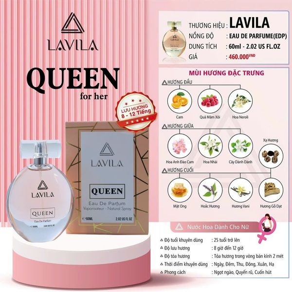 Nước hoa LAVILA Queen phong cách ngọt ngào quyến rũ cuốn hút Nước hoa LAVILA Queen phong cách ngọt ngào quyến rũ cuốn hút