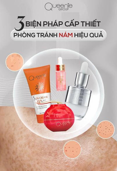 Bộ sản phẩm đặc trị nám Queenie Skin với sự kết hợp giữa các sản phẩm