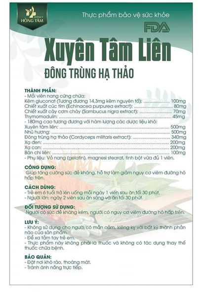 Viên uống Xuyên Tâm Liên Đông Trùng Hạ Thảo Đông Y Hồng Tâm Viên uống Xuyên Tâm Liên Đông Trùng Hạ Thảo Đông Y Hồng Tâm