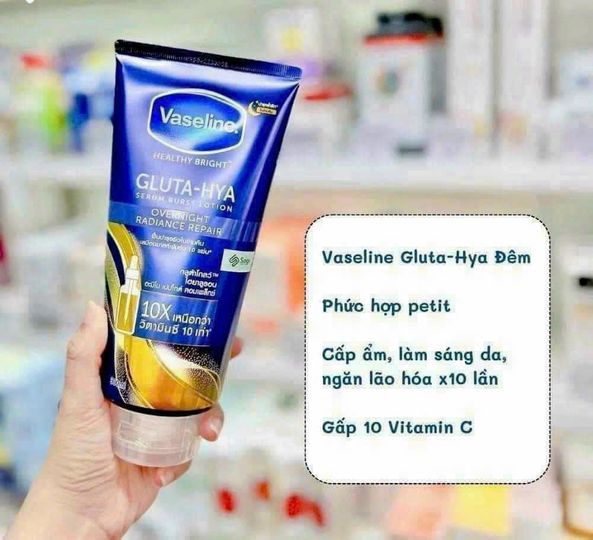 Kem Dưỡng Thể Vaseline Màu Xanh 10X Gluta Hya Overnight Thái Lan mẫu mới Kem Dưỡng Thể Vaseline Màu Xanh 10X Gluta Hya Overnight Thái Lan mẫu mới