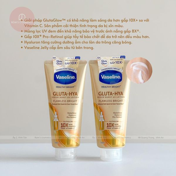 Sữa Dưỡng Thể Vaseline 10X Vàng Healthy Bright Gluta Hya Serum Flawless Glow Xịn hơn - mịn hơn - trắng hơn Sữa Dưỡng Thể Vaseline 10X Vàng Healthy Bright Gluta Hya Serum Flawless Glow Xịn hơn - mịn hơn - trắng hơn