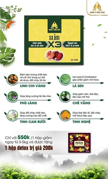 Giảm cân slim X3 đông y mộc linh siêu đốt mỡ Giảm cân slim X3 đông y mộc linh siêu đốt mỡ